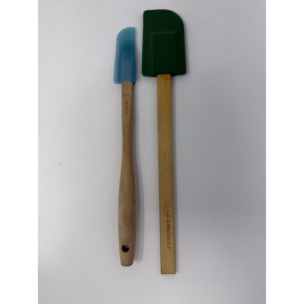 Le Creuset Silicone Spatula Set 2 Wooden Handle Baking Cooking Utensils